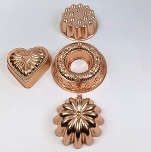 Vintage Copper Jell-O Molds w/Hanging Rings Set of Four Retro Farmhouse Cottage